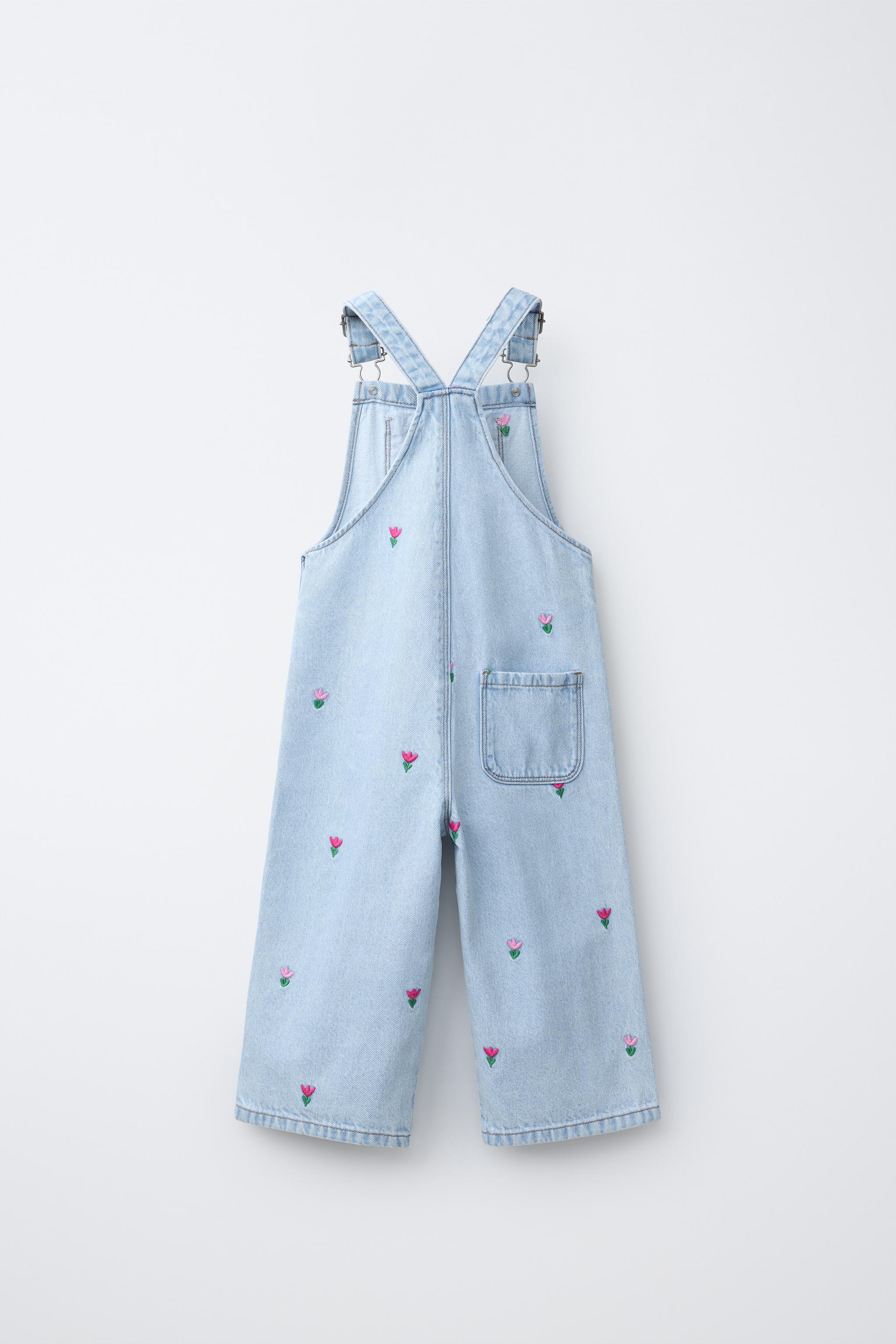 EMBROIDERED TULIP DENIM OVERALLS